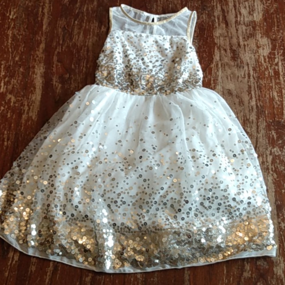 Girls size 8 gold and white/cream dress